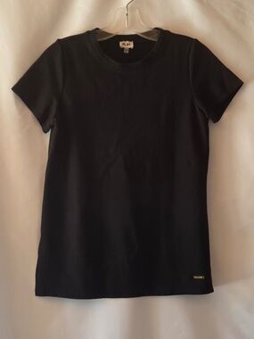AK ANNE KLEIN Ponte Knit Tee Top T-Shirt Black Crew Neck Cap Sleeves XS NWOT